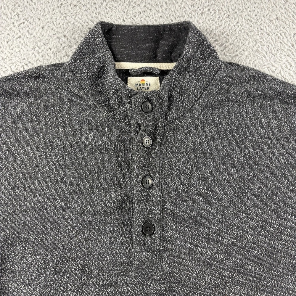 Marine Layer Clayton Heather Gray Quarter Button Henley Sweatshirt Sweater Large